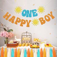 1st Birthday "One Happy Boy" Hanging Flag, Celebrate Boy's First Trip Around The Sun Birthday Party Decoration - Birthday - View 6