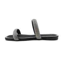Women's Rhinestone Thong Flat Sandals Open Toe Slide Sandals With Square Toe Bling Strap - màu đen - Xem 7