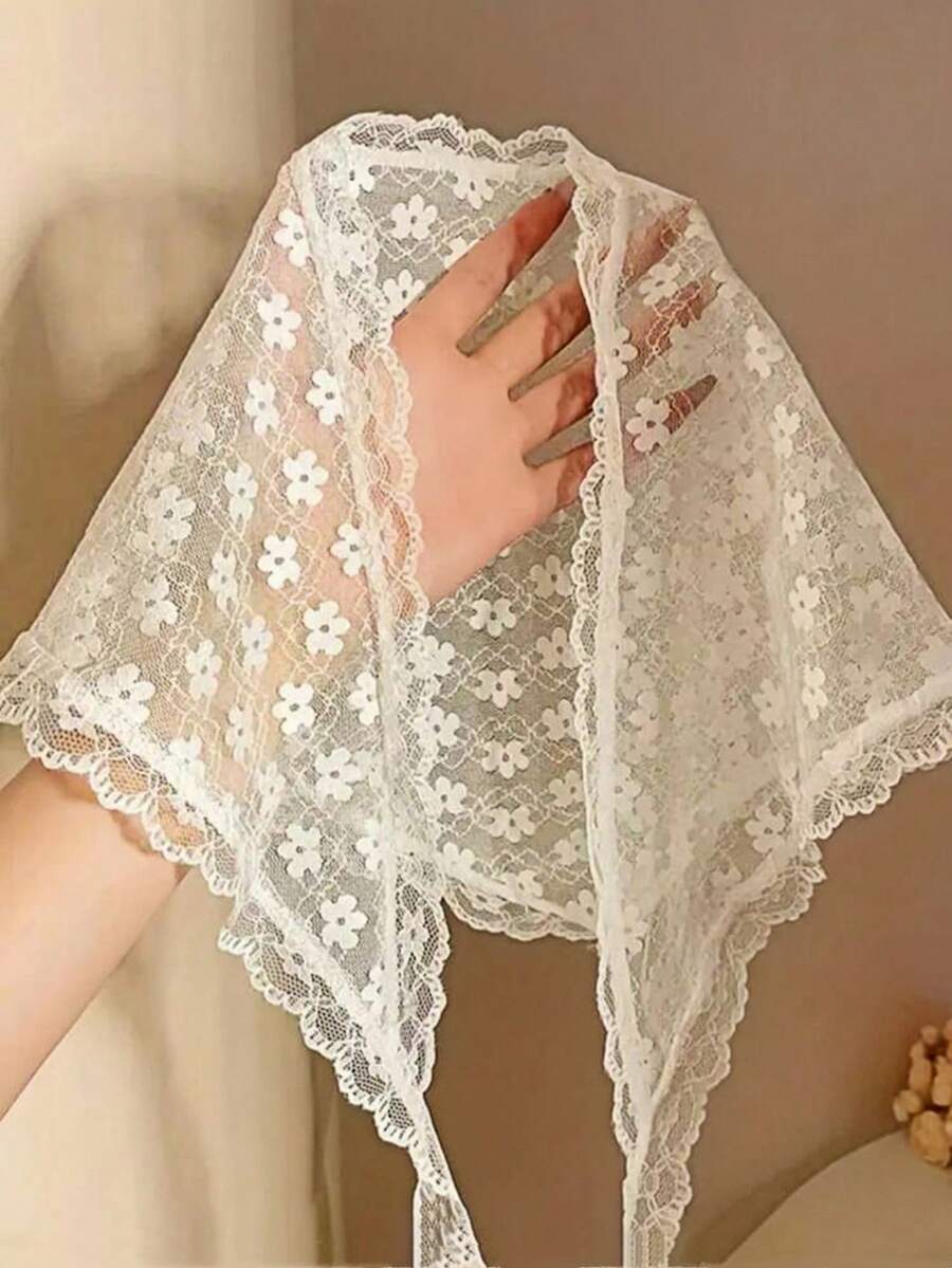 1件装女童花卉刺绣时尚蝴蝶结发带，波西米亚风情人节发饰，头巾，发带，吸汗带，春夏发饰，蝴蝶结，节日，适合女孩，优雅围巾，女童头巾，柔软夏季女童沙滩发带 - 白色 - 查看 1