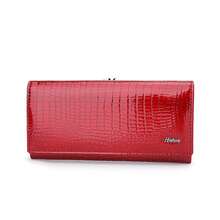 Women's Full Genuine Leather Wallet, Patent Leather Pattern, High-End Feel, Large Capacity Clutch Bag - Red - View 12