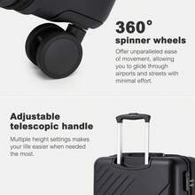 Juego de maletas de viaje de 3 piezas con carcasa rígida de ABS+PC maleta de mano de 20, maleta mediana de 24 y maleta grande de 28"; ruedas silenciosas de 360°, cerradura con combinación, ligeras y resistentes; ideales para fines de semana, vacaciones y viajes de negocios - Negro - Ver 4