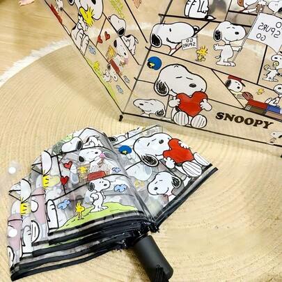  1 chiếc ô gấp trong suốt hình Snoopy, họa tiết hoạt hình dễ thương, tiện dụng cho đi làm hàng ngày, đi học, đi biển, chụp ảnh và các hoạt động ngoài trời.