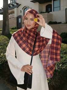 1pc Women's Casual Elegant Polka Dot Scarf/Headscarf/Headwrap, French Luxury Abaya Accessory, Suitable For Daily Wear And Parties - Nâu đỏ - Xem 5