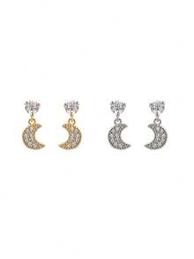 1 Đôi bông tai bạc S925 hình mặt trăng đính đá Cubic Zirconia, thiết kế sang trọng, độc đáo. - mặt trăng - Xem 7