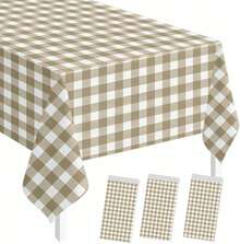 - Juego de 3 manteles rectangulares de cuadros marrones de 54 x 108 pulgadas, color café y blanco, mantel desechable, a cuadros, plástico para cumpleaños, baby shower, picnic, suministros de - Mantel de cuadros marrones - Ver 1