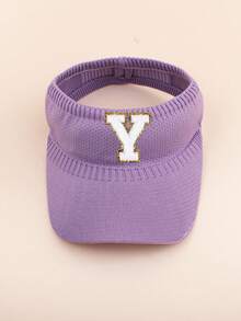 1pc A-Z Letter Embroidered Breathable Mesh Top Sun Hat, Toddler Girls Summer Beach Outdoor Sports UV Protection Cap - Purple - View 9