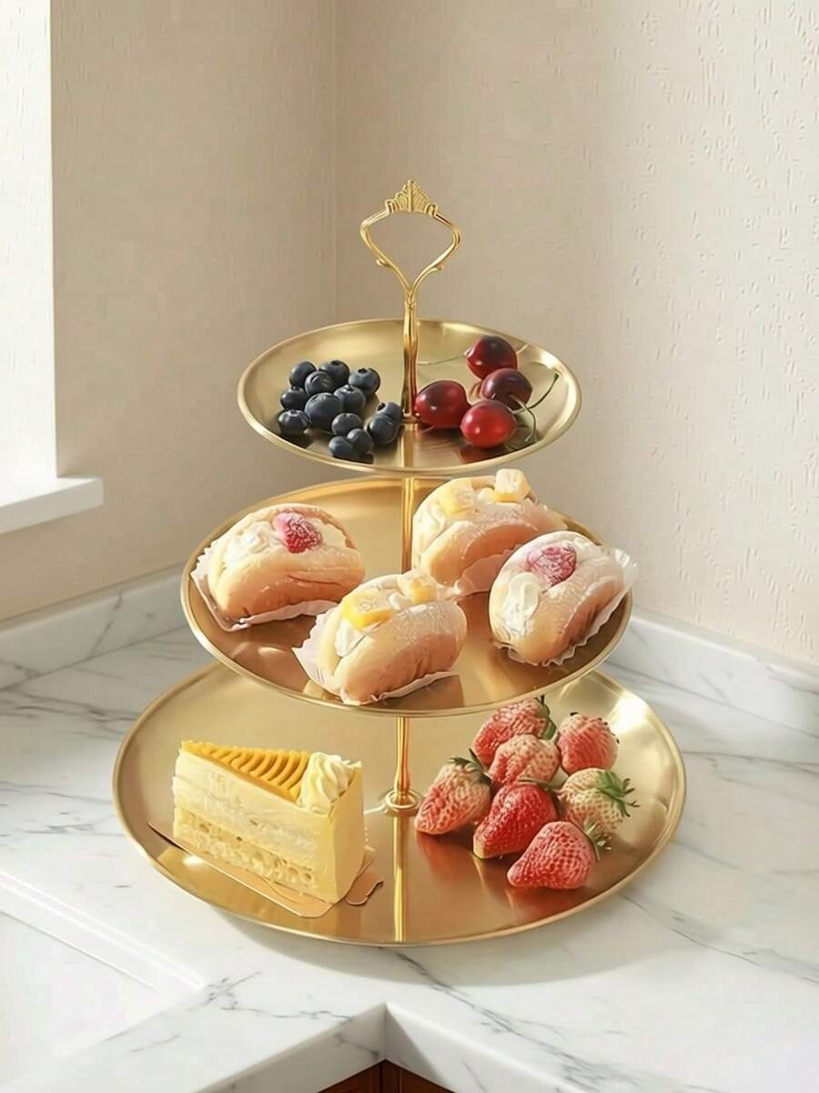 3pcs/4pcs European Style Multi-Layer Cake Stand (2pcs/3pcs Trays + 1pc Stand), Suitable For Daily Use, Perfect For Displaying Snacks And Fruits, Widely Used For Tea Parties And Party Decorations, Suitable For Cupcakes, Donuts, Fruits, Kitchen, Christmas Gift