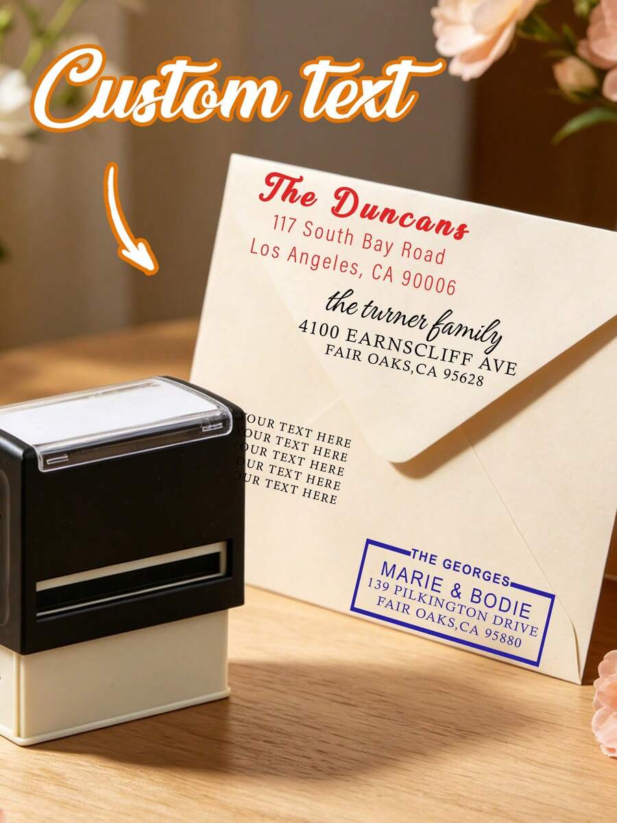 Custom Address Stamp Self-Inking, Personalized Elegant Name And Address Stamp, Minimalist Classic Style, Custom Return Address Stamp, Suitable For Office Mail, Wedding Invitation Scenarios, Customizable Text Practical Gift, Housewarming, Graduation, Holiday Gift - Style D - View 1