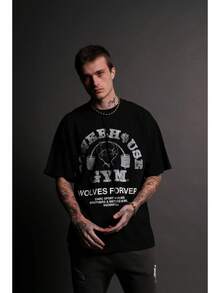 DARCSPORT American-Style  Retro T-Shirt For Couples, Men's Top, Pure Cotton Loose-Fit Round-Neck T-Shirt - Black and White - View 1