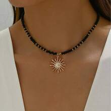 1pc Star, Moon & Sun Beaded Pendant Necklace, Bohemian Style Fashion Elegant Unique Personalized Necklace - Sunflower Necklace - View 4