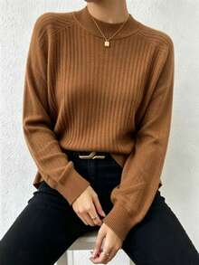 Mohair (Angora) Blouse, Women's Long-Sleeved Blouse, Thick, Printed, Plain, Suitable For Holidays, Vacations, Office, Daily Wear, Autumn, Winter. - màu nâu - Xem 1
