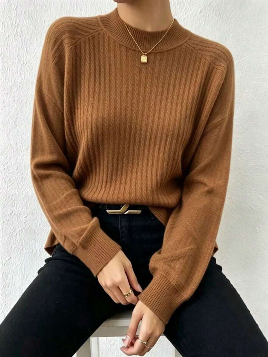 Mohair (Angora) Blouse, Women's Long-Sleeved Blouse, Thick, Printed, Plain, Suitable For Holidays, Vacations, Office, Daily Wear, Autumn, Winter. - màu nâu - Xem 1