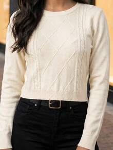 Women's Imported Modal Cropped Top, Autumn/Winter Long-Sleeved Basic Blouse. - White - View 2