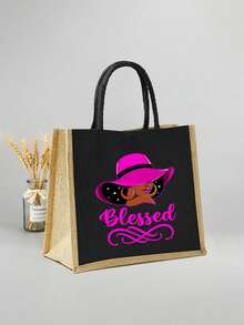 Lightweight Tote Bag Set, Unique "Blessing" Design, Minimalist Large Capacity Shoulder Bag With Portable Cosmetic Bag, Casual Storage Tote, Multifunctional Shopping Bag, Personalized Gift Bag Or Lunch Bag. - Multicolor - View 7