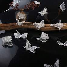 1/4/8pcs Lace Double Bow Hair Clips, For Daily Use, 6cm 3D Embroidered Butterfly Lace Hair Clips Hair Accessories DIY - Beige - View 2