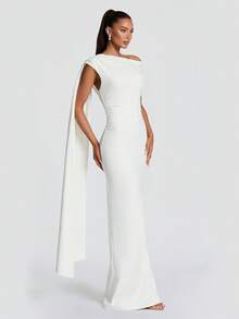 Vestido de playa elegante con volantes y cremallera de unicolor - Blanco - Ver 3
