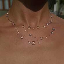 1pc Exquisite Elegant Faux Water Drop Transparent Dew Double Layer Women's Necklace (Fishing Line Is Slightly Stiff, Should Be Hung Vertically After Receiving To Smooth Out The Necklace Line) - Three Layers Interlaced - View 2