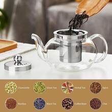 Glass Teapot With Removable Infuser, 20 Oz/600ml Glass Tea Pot Small Borosilicate Tea Steeper Kettle With Loose Leaf Tea Strainer For Flower Blooming Tea, ClearTea Maker Pitcher - Transparent - View 4