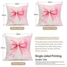 4pcs Pink Bow Pattern Pillow Covers, Single-Sided Printed Cushion Covers, Suitable For Living Room, Bedroom, Home Decor, All Seasons - Multicolor - View 3