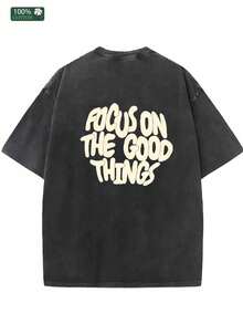 Summer OutfitsMen's Retro Distressed Cotton T-Shirt - Loose, Oversized Fit With "All Eyes On The Good Things" Print, Casual &  Summer Tee For Men, Perfect For Parties, Ings & Relaxed Wear, Casual Summer Tee|   Distressed Look|   100% Cottonvacation Outfits Women Button Up Vacation Outfits Men Manfinity AHD6 - 淺灰色 - 查看 11
