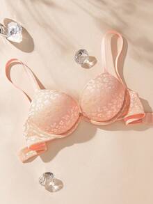 This Popular Light Pink Lace Deep V Bra Features A Special Lift Design, With Adjustable Straps And Hooks, Seamlessly Combining Delicate Patterns And All-Day Comfort. The Elegant And Versatile Style Is Suitable For Daily Wear, Formal Occasions, And Fashionable Outfits, Making It An Ideal Choice For Those Seeking Reliable And Sophisticated Lingerie. - Coral Pink - View 10