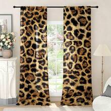 2pcs Vintage Leopard Print Curtains, Personalized Bedroom Living Room Decor Curtains, Machine Washable, Rod Pocket Hanging (Rod Not Included), Suitable For Bedroom, Living Room, Kitchen All-Season Decoration - Multicolor - View 13