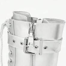 ElegaStep Punk  Goth  Y2K    Lace Up    Combat Boots  Party    Chunky Heel  Steampunk  Harness Motorcycle Biker Boots  Mid Calf  Lug Sole  Side Zipper - Bạc - Xem 7