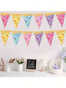12 pièces Guirlande triangle donut, décoration de fête à thème, donut glace, drapeau triangle, bannière, royaume des bonbons, guirlande d'anniversaire, drapeau triangle glace, bannière dessert, fournitures de fête d'anniversaire, décoration saisonnière - multicolore - Voir 2