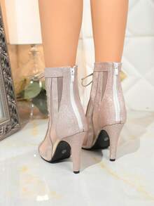 1 Đôi giày khiêu vũ Jazz nữ, sandal cao gót 3,94 inch, hở mũi, chất liệu lưới thoáng khí, quai chéo, đính sequin màu sâm panh quyến rũ, gợi cảm và đa năng, có thể phối cùng váy, là món đồ không thể thiếu cho mùa hè. - Vàng - Xem 8