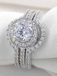 3pcs Classic Cubic Zirconia Ring Set, Women's Valentine's Day Gift, Wedding Anniversary Party Jewelry - 3# - View 9