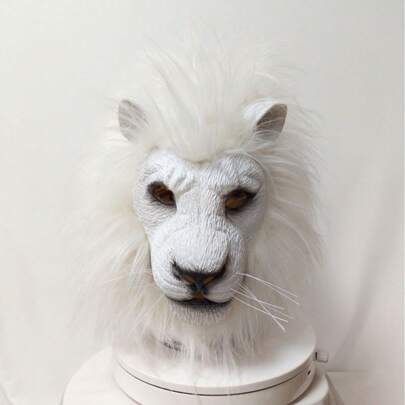 1PC Realistic White Lion Full Face Latex Mask With Faux Fur Mane, Halloween Animal Cosplay Prop, Themed Party Decoration