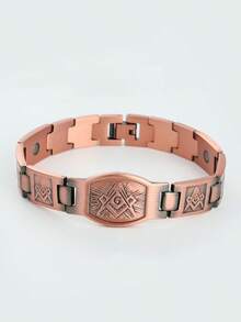 1 pieza Pulsera magnética geométrica ajustable para hombres, estilo de moda, adecuada para uso diario y ocasiones de fiesta, gran regalo para él (sin caja) - Bronce - Ver 1