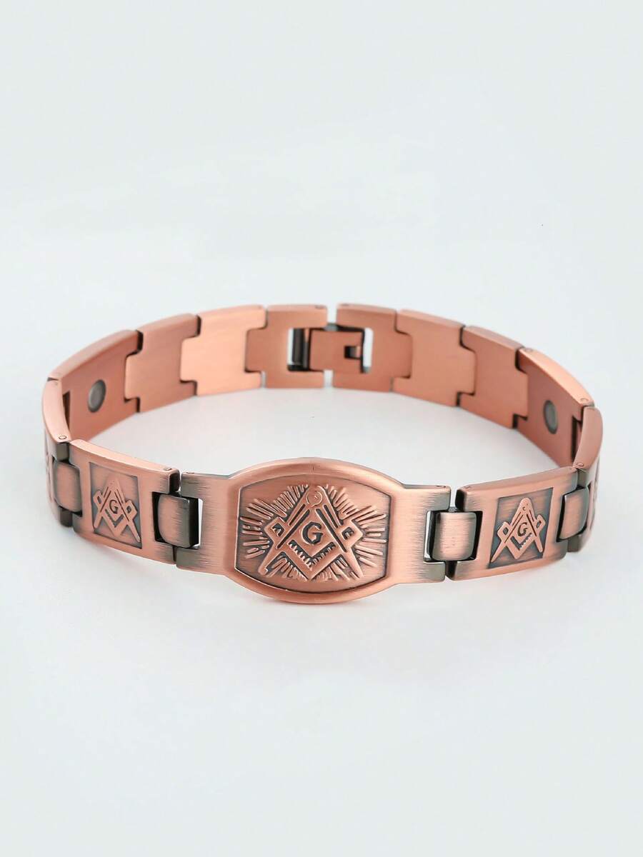 1 pieza Pulsera magnética geométrica ajustable para hombres, estilo de moda, adecuada para uso diario y ocasiones de fiesta, gran regalo para él (sin caja) - Bronce - Ver 1