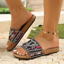 Women Luxury Colorful Rhinestone Slides Heart Sparkling Crystal Sandals Thick Sole Summer Shoes Comfortable Cushioned Beach Slippers Bling Beaded Outdoor Sandals Elegant Bohemian Style Footwear Vibrant  Slides Non Slip Walking Shoes Fashionable Silver White Black Rose Red Sandals Plus Size Women Shoes Versatile Daily Wear Slides Chic Holiday Vacation Essentials Lightweight Breathable Poolside Slippers Stylish Gift For Her High Quality Construction Glamorous Fashion Slides Modern Sophisticated Footwear Walkable Soft Sole Sandals Durable Stylish Slides Stunning Iridescent Rhinestone Detail Classic Summer Slides Beautiful Bling Embellished Sandals  Hippie Style Shoes Sparkly Evening Slides Casual Platform Sandals Arch Support Comfort Slippers Fancy Beaded Straps High Fashion Outdoor Slide Stylish Summer Essentials Sparkling Jeweled Footwear Modern Design - 黑色 - 查看 3