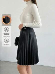 Women's Black Skirt – High Waist, Pleated Design, A-Line, Mini Length, Chic Style - Black - View 2