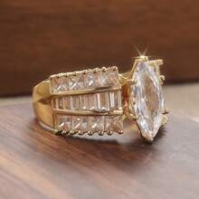 1 pièce Bague de luxe élégante à 3 couches avec design en zircone cubique pour femmes, convient à diverses occasions, un cadeau de vacances parfait pour l'épouse - Doré - Voir 7