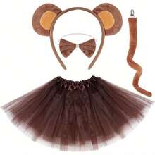 1/3/4 món phụ kiện trang phục khỉ, bao gồm băng đô có tai, đuôi, nơ và váy voan, hoàn hảo cho Halloween, cosplay và trang trí tiệc hóa trang - Nhiều màu - Xem 3