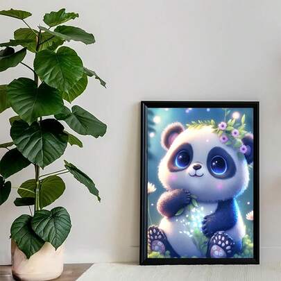 Bộ tranh đính đá 5D hình gấu trúc dễ thương tự làm, tranh đính đá tròn đầy đủ, quà tặng thủ công trang trí nhà cửa
