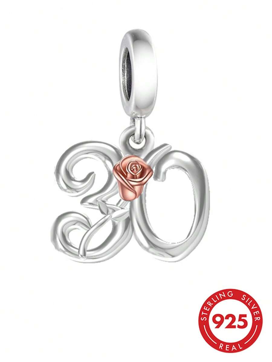 1pc Elegant 925 Sterling Silver Number 30 Pendant, Suitable As Birthday Gift For Men And Women - Silver - View 1