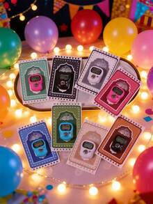 8 pièces/paquet Cartes décoratives, décorations, minuterie, cartes de vœux, papiers décoratifs pour bonbons pour la fête d'Aïd al-Adha, Aïd Moubarak - Voir 3