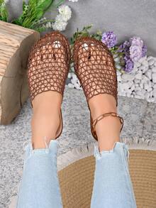 European And American Style New Women's Back Strap Hollow Out Comfortable Beach Flat Sandals Casual Slippers - Dark Brown - View 17