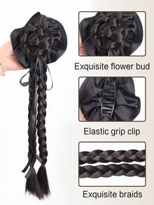 Wig Braid Grip Lazy Ribbon Bud Head Fried Dough Twists Braid Ponytail False Hair Dish Hair With Long Braid Hair Accessories - Multicolor - View 7