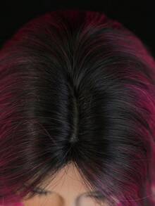 Hot Pink Brown Ombre Short Bob Small To Medium Curls Dark Roots With Nature Bangs 12-Inch Heat-Resistant Synthetic Hair For Party,Daily,Music Festival,Gatherings And Ceremonies - Hot Pink - View 7