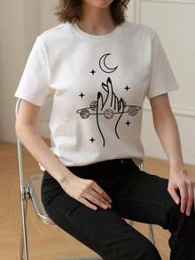 Camiseta de manga corta con cuello redondo para mujer, con un diseño gráfico en forma de corazón, transpirable y que no provoca sudoración, suave y lisa, de textura de alta calidad, adecuada para deportes y fitness, uso diario, vacaciones, oficina, escuela, fiestas y otras ocasiones diversas. - Blanco - Ver 2