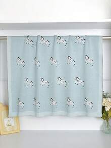 100% Cotton Knitted Baby Blanket, Cartoon Pony Jacquard Infant Stroller Wrap, Newborn All Season Air Conditioning Quilt - Light Blue - View 4