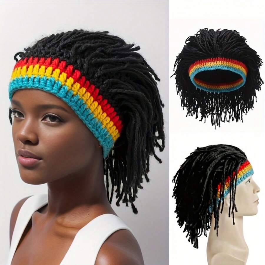 Funny Headgear, Dreadlock Beanie, Hip-Hop Party Hat,  And Unique For Men And Women, European And American Style, Warm Knitted Wig Hat - Mũ tết - [Màu đen] - Xem 1