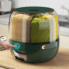 1 pieza Caja de almacenamiento de granos múltiples con rotación de 360°, cubo dividido en compartimentos para arroz, a prueba de humedad y de insectos, adecuado para almacenar diversos granos y arroz, recipiente de almacenamiento de alimentos, almacenamiento de cocina - Multicolor - Ver 4