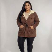 Women's Plus Size Corduroy Parka Jacket Lined With Plush – Comfort And Style For Winter! - Màu Tím - Xem 2