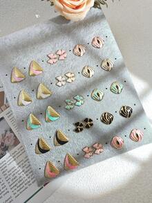3 Pairs Random Vintage Enamel Geometric Wave Gold Pendant Earrings Set, Colorful Fashion Earrings, Elegant Jewelry For Women, Suitable For Summer Beach, Festivals, Weddings, Daily Wear, Music Festivals, Beach Vacations. Ideal Gift For Valentine's Day, Birthday, Mother's Day - Multicolor - View 8
