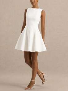 Women's Solid Color Sleeveless A-Line Fitted Elegant Dress, Suitable For Spring/Summer Occasions Like Cocktail Party, White Graduation Ceremony, Music Festival Carnival - trắng - Xem 7